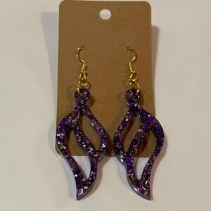 Handmade epoxy‎ resin swirl dangle earrings - super cute purple and gold glitter